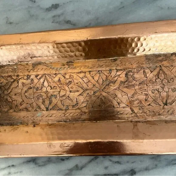 Copper Vanity Tray floral embossed hammered design